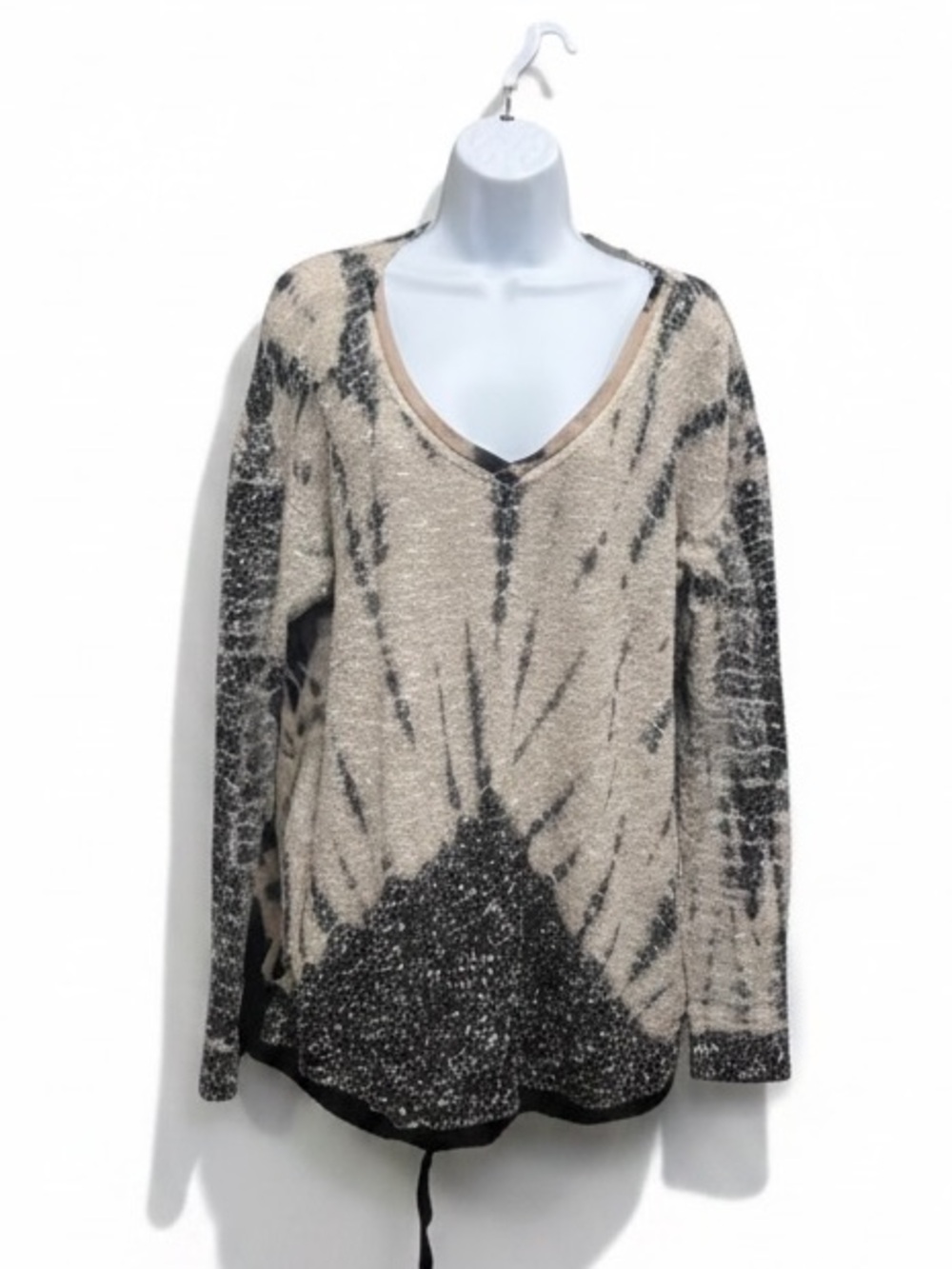 Tribal Jeans Long Sleeve Nubby Fabric Crepe Drawstring Waist Top Size M
